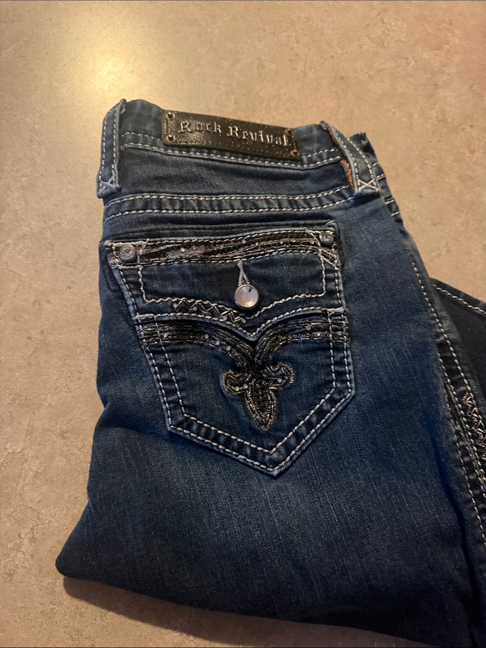 Rock Revival Women's Dark Indigo Embroidered Pocket  Jeans